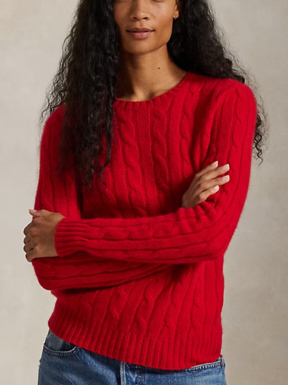 Polo Ralph Lauren The Iconic Cable-Knit Cashmere Sweater in red XS